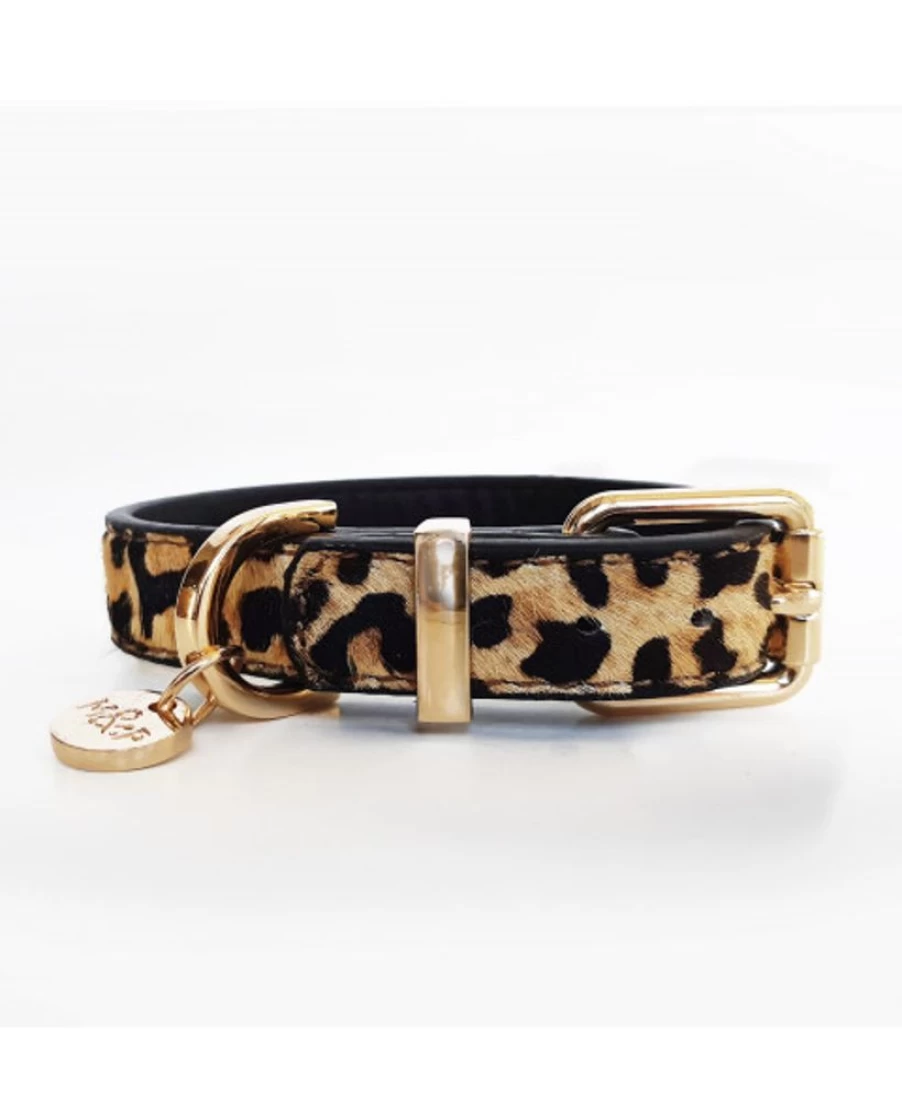 Milk and Pepper Leopard Print Leather Dog Collar – Stylish and Durable Pet Accessory