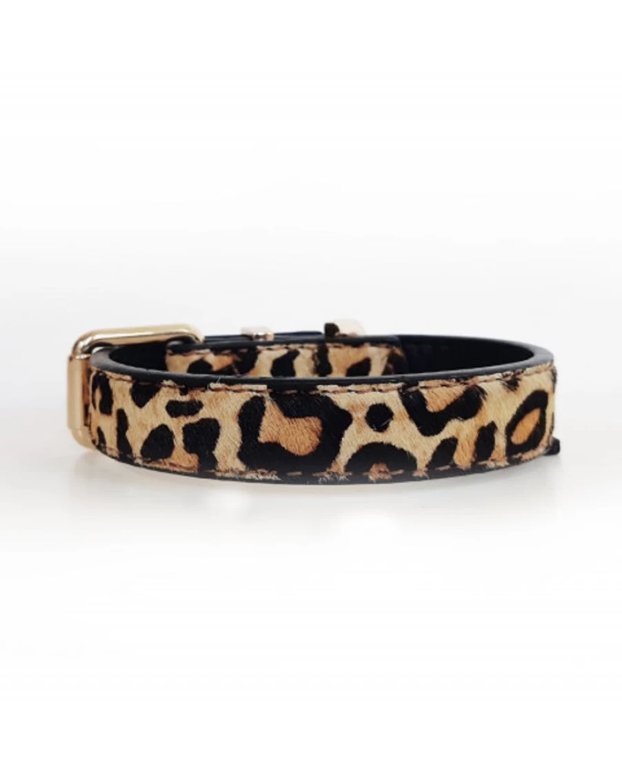 Milk and Pepper Leopard Print Leather Dog Collar – Stylish and Durable Pet Accessory