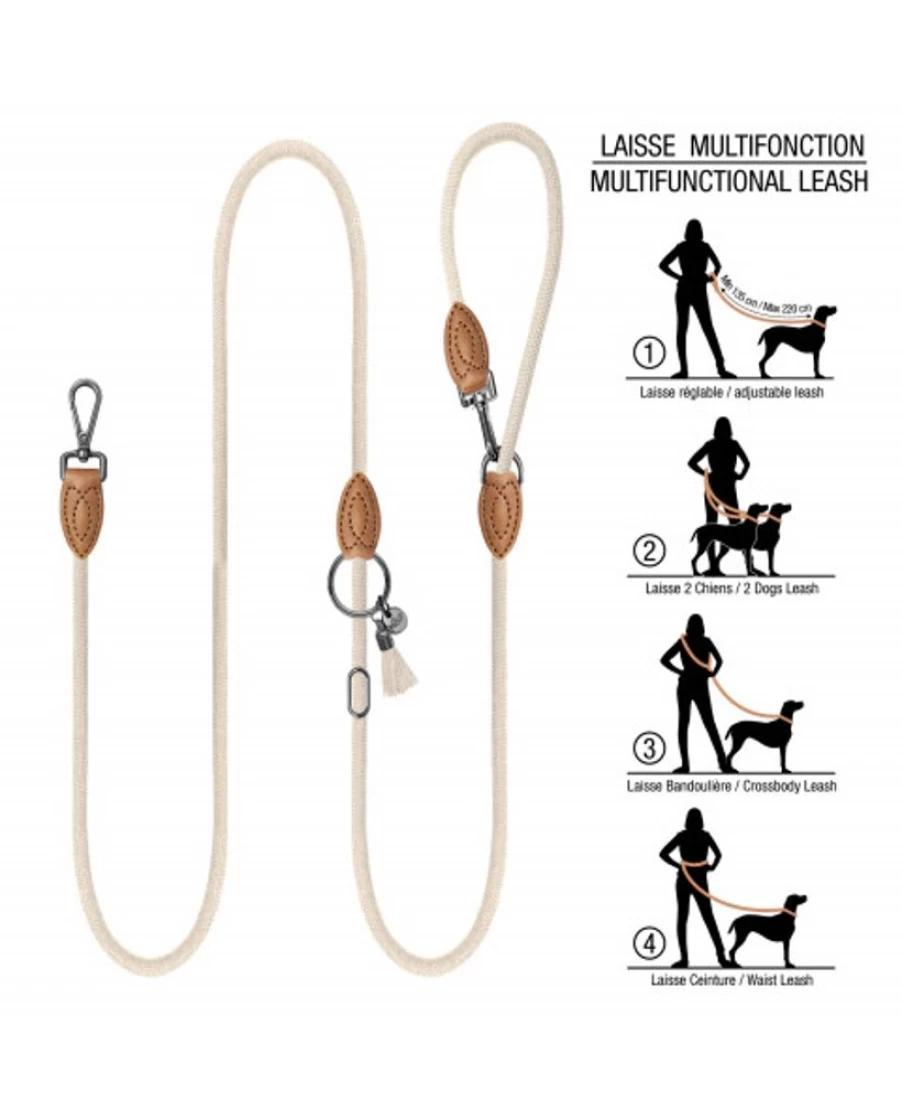 Milk and Pepper Multifunctional Dog Leash - Edward Ecru Adjustable Hands-Free Pet Lead for Walking and Training