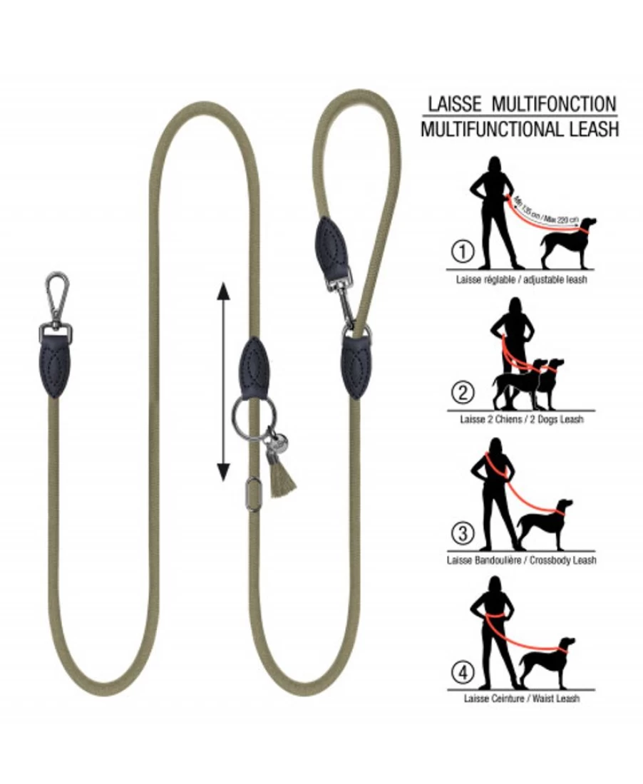 Milk and Pepper Kaya Khaki - Adjustable Multifunctional Dog Leash for Training, Walking, and Hands-Free Use