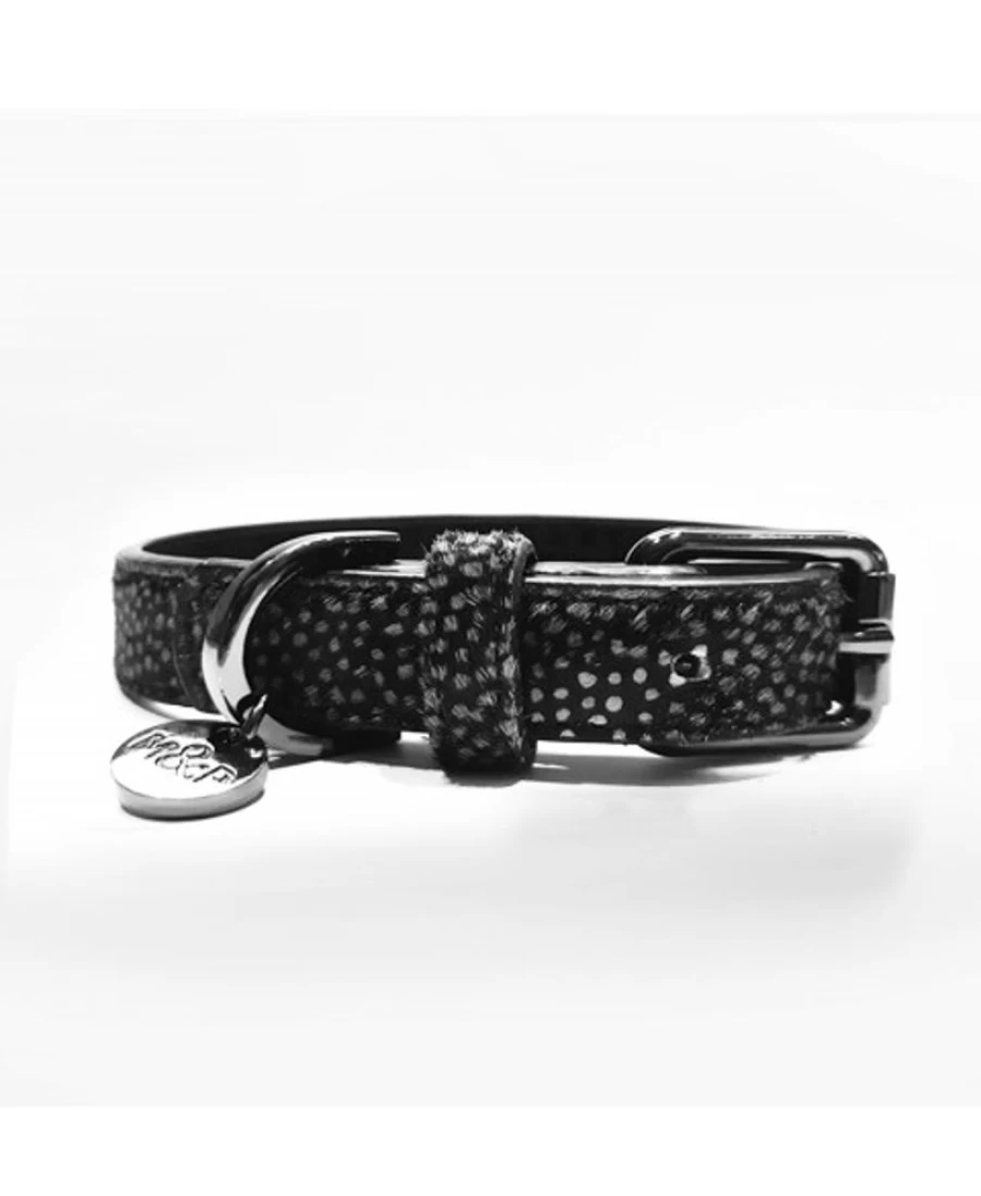 Milk and Pepper Genuine Jaguar Print Leather Dog Collar – Premium Adjustable Pet Collar for Style and Comfort