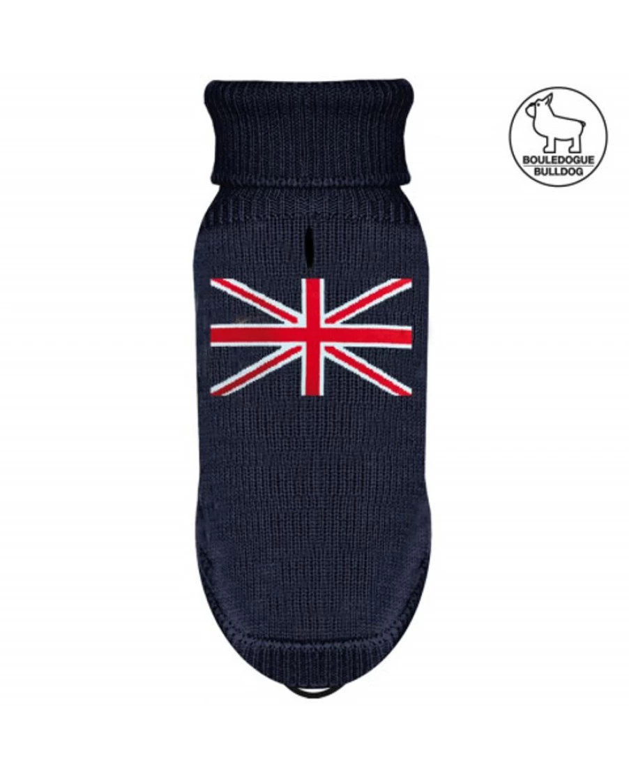 "Milk and Pepper Union Jack British Bulldog Knit Sweater"