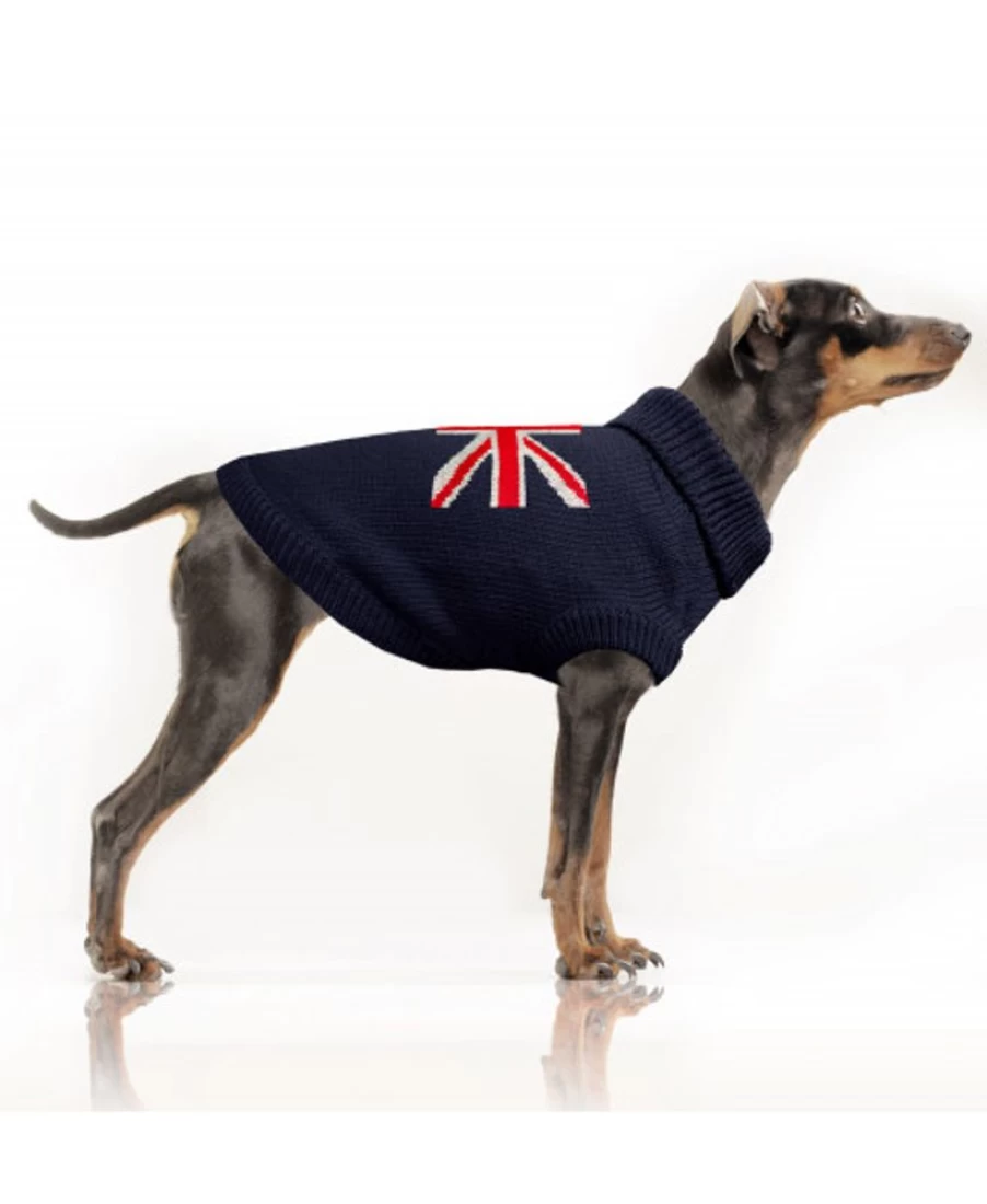 "Milk and Pepper Union Jack British Bulldog Knit Sweater"