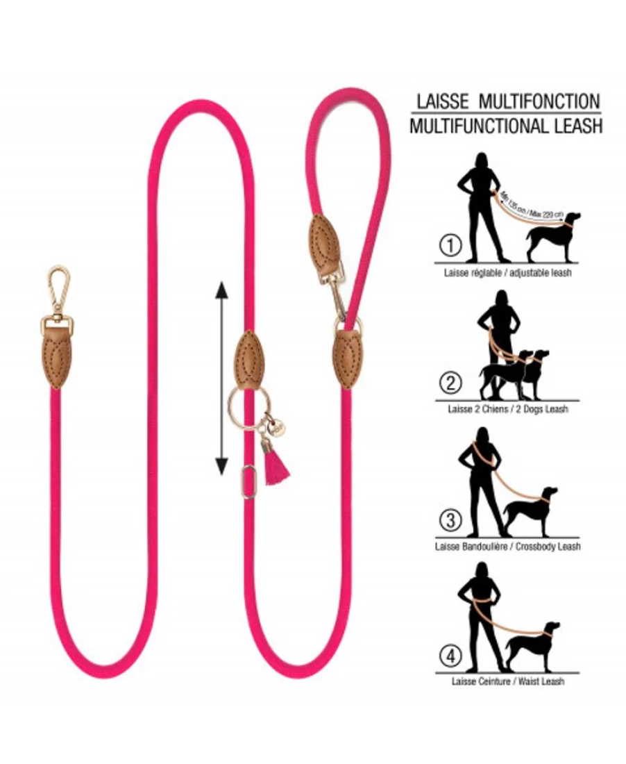 Milk and Pepper Kaya Fushia - Durable Multifunctional Dog Leash for Training, Walking, and Running