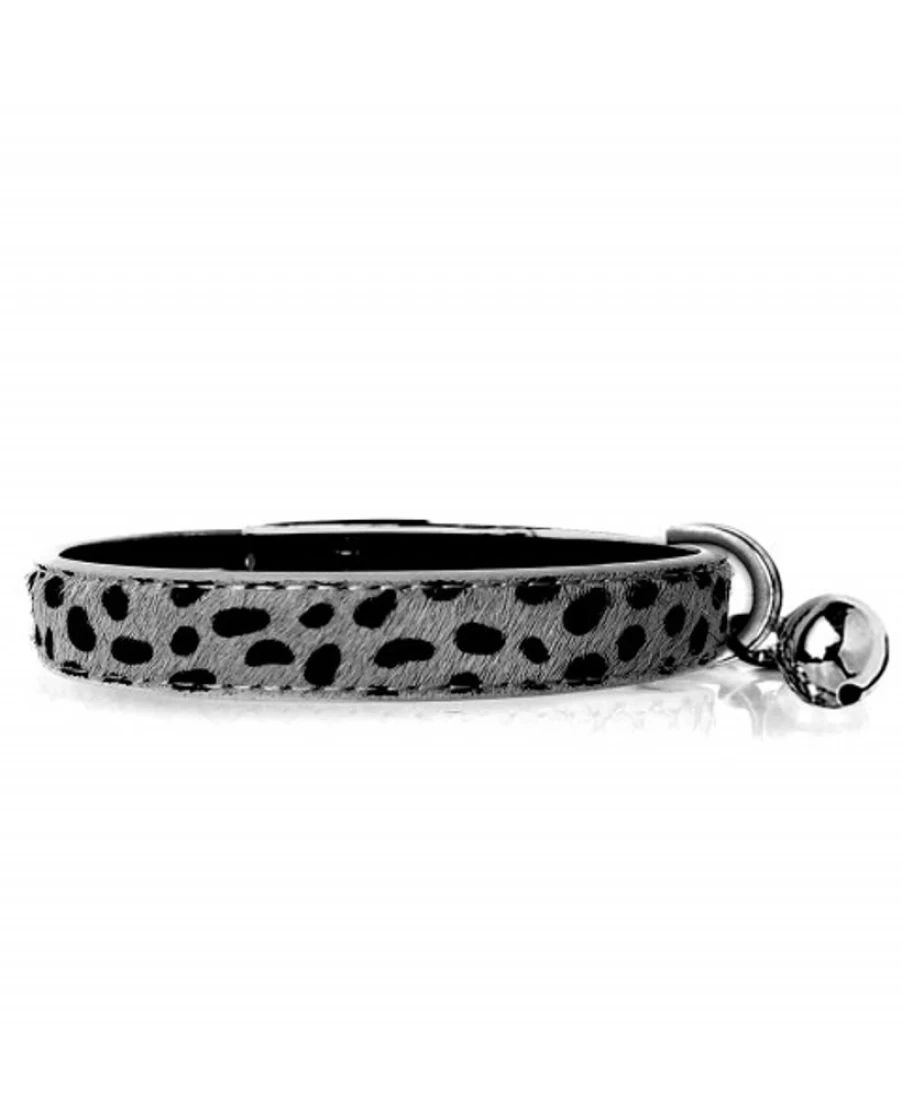 Milk and Pepper Lynx Print Leather Cat Collar – Adjustable Feline Safety Breakaway Buckle