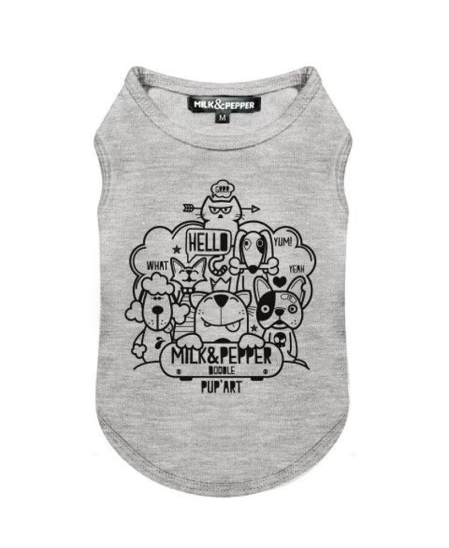 "Milk and Pepper Doodle Print Cotton T-Shirt for Men and Women"
