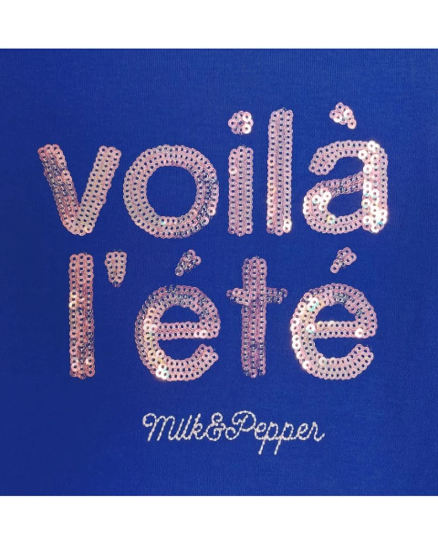 Milk and Pepper Women's Zoe Blue Cotton T-Shirt - Soft Casual Short Sleeve Tee