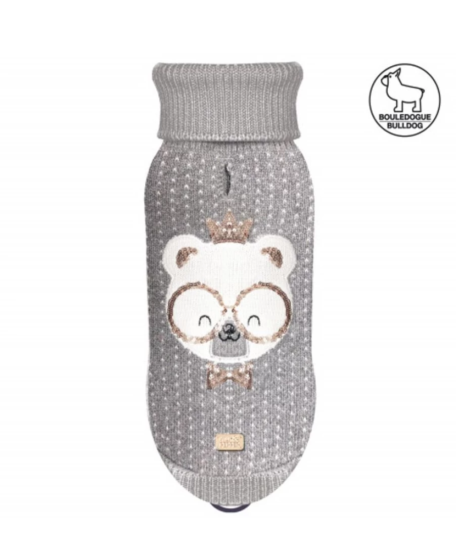 Milk and Pepper Sigrid Bulldog Knit Sweater - Cozy Dog-Themed Pullover