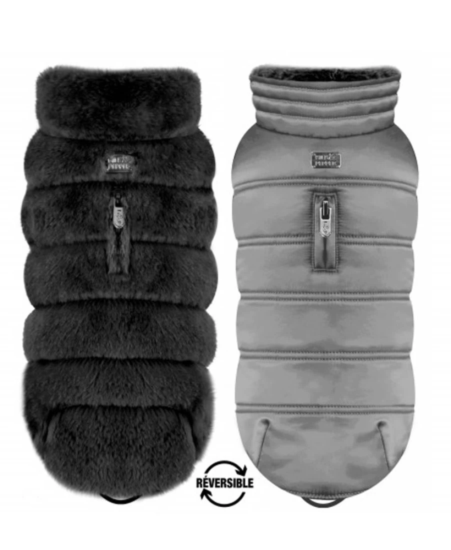 Milk and Pepper Reversible Enya Puffer Jacket for Women - Black & Grey Winter Coat