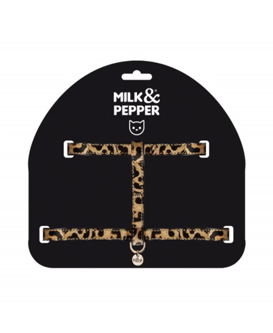 "Milk and Pepper Leopard Print Cat Harness - Adjustable & Escape-Proof for Safe Outdoor Adventures"
